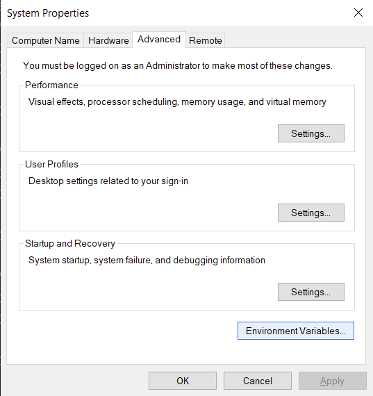 Settare le variabili di ambiente